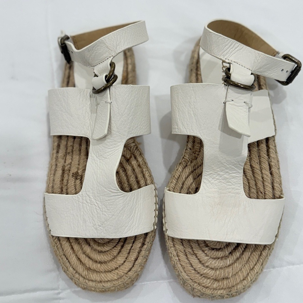 Splendid White Leather Espadrille H-Strap Sandals Ankle Strap Women 8.5